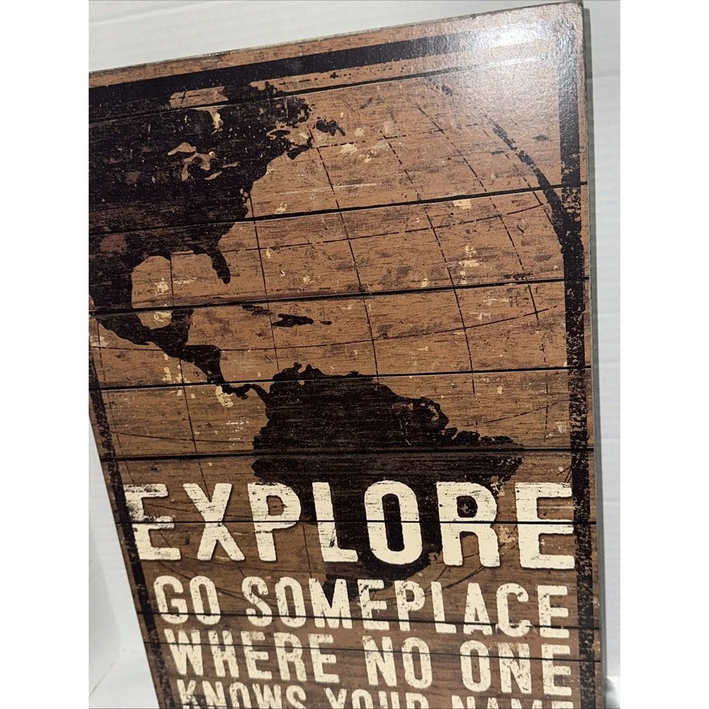 Primitives by Kathy Explore World Map Wooden Box Sign Wall Art Decor 31373